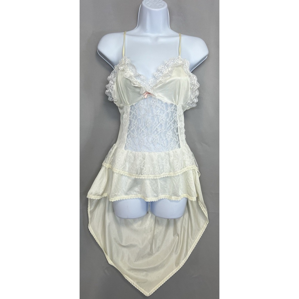 Vintage Lady Cameo Dallas 100% Nylon Women's BabydollIvory Small High-Low